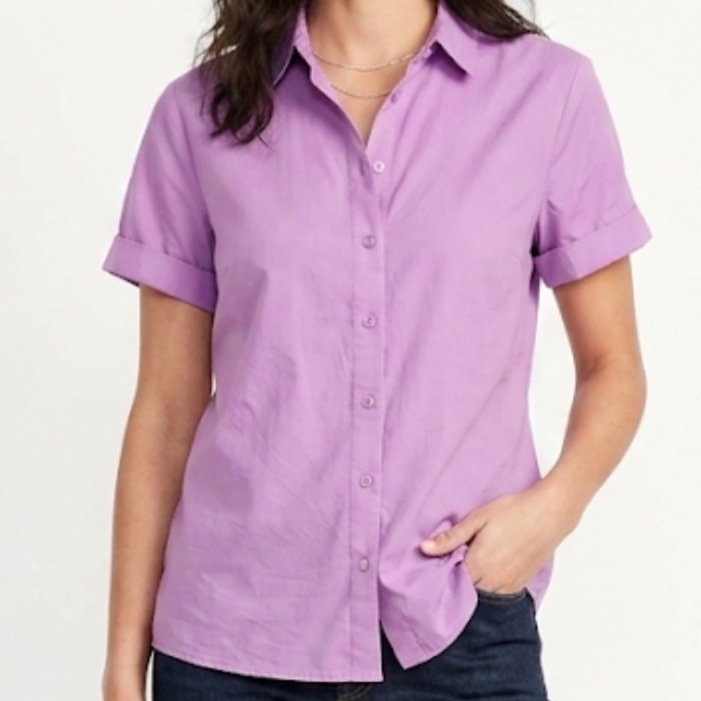 VTG American Sweetheart Purple Short Sleeve Button Down Shirt B37 Size‎ L